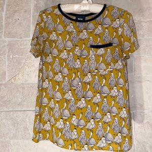 Anthropologie Chartreuse Birds Top—Size 2